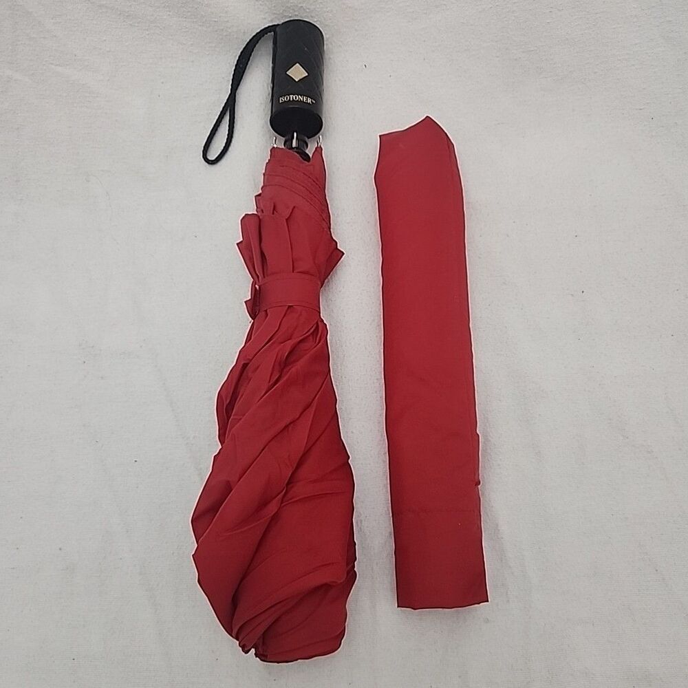 Umbrella Vintage Isotoner Full Size Red Robin Windproof Frame RN#32420 No Box